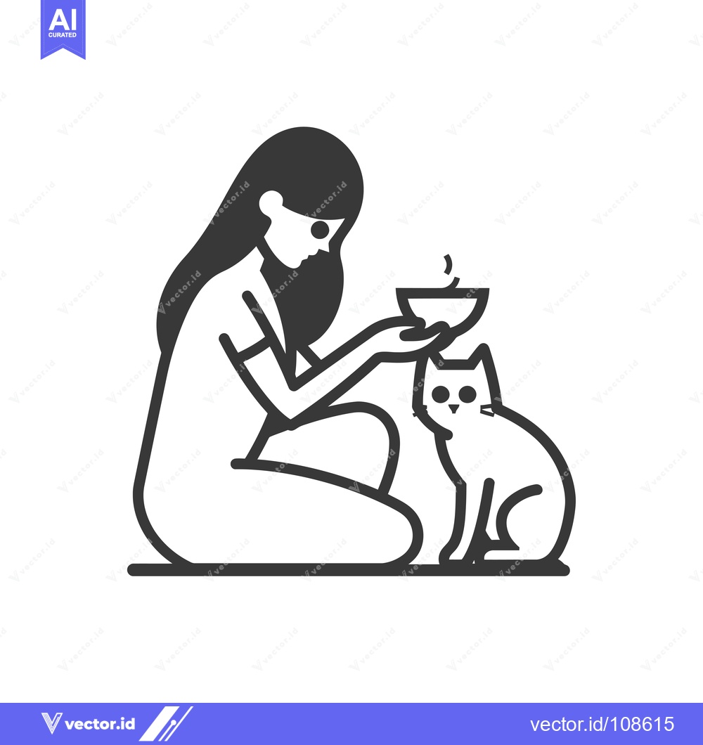 Premium Vector dari Woman Feeding a Cat with a Bowl of Food