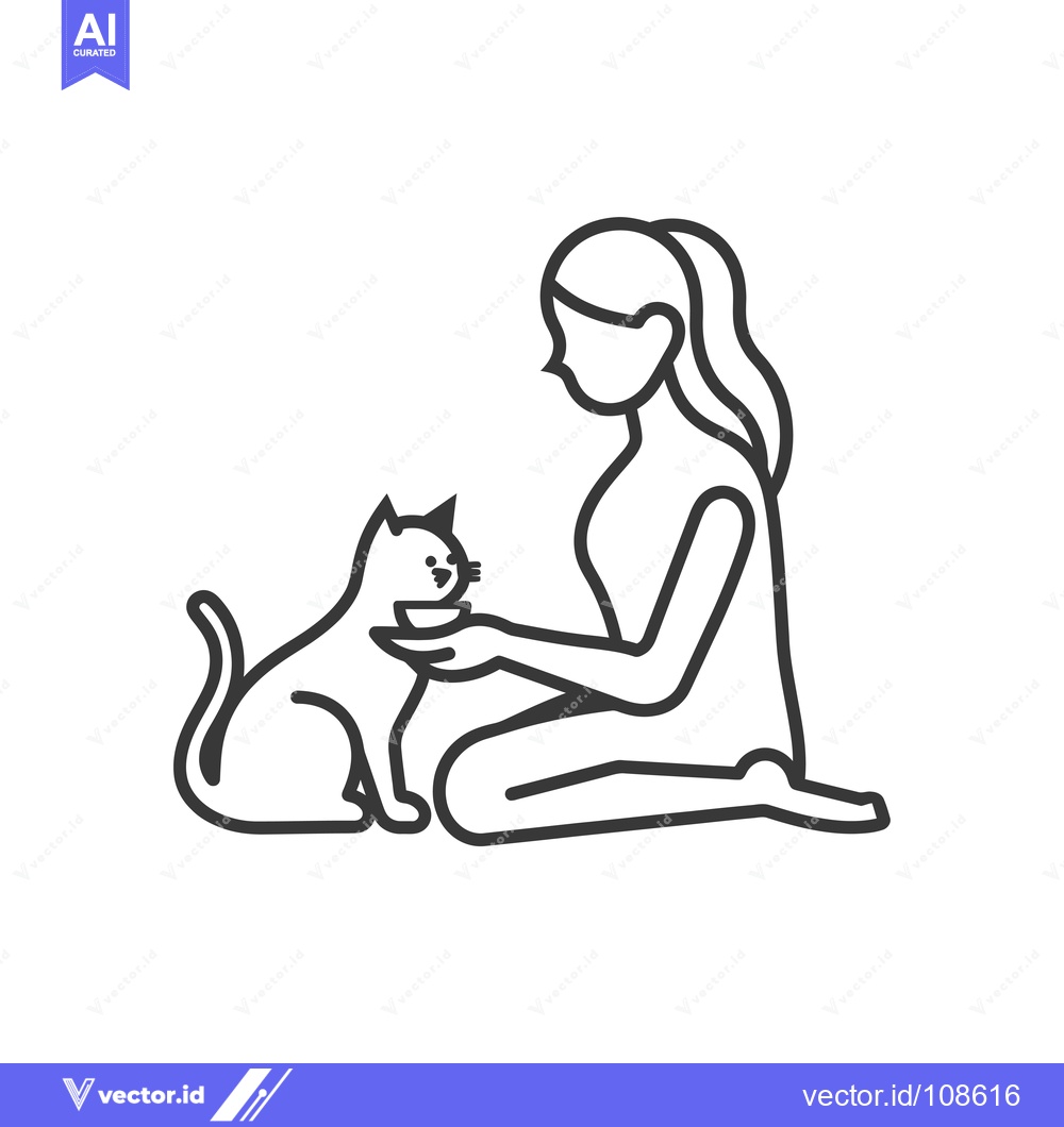 Premium Vector dari Woman Feeding Cat from a Bowl
