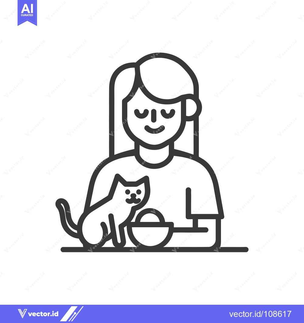 Premium Vector dari Woman Feeding Cat From Bowl