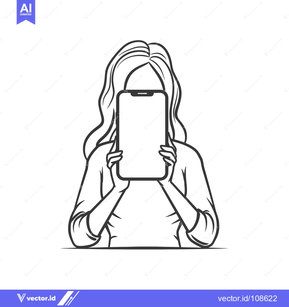 Premium Vector of Woman Hiding Behind A Smartphone