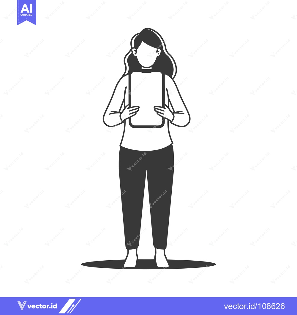 Premium Vector of Woman Holding a Blank Tablet in Front of Her