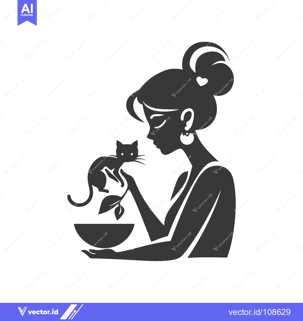 Premium Vector dari Woman Holding a Cat and Bowl
