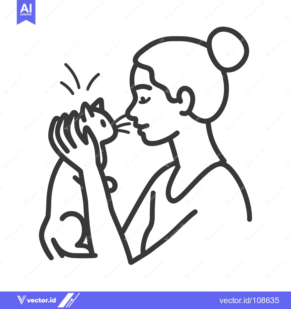 Premium Vector dari Woman Holding and Kissing a Cat