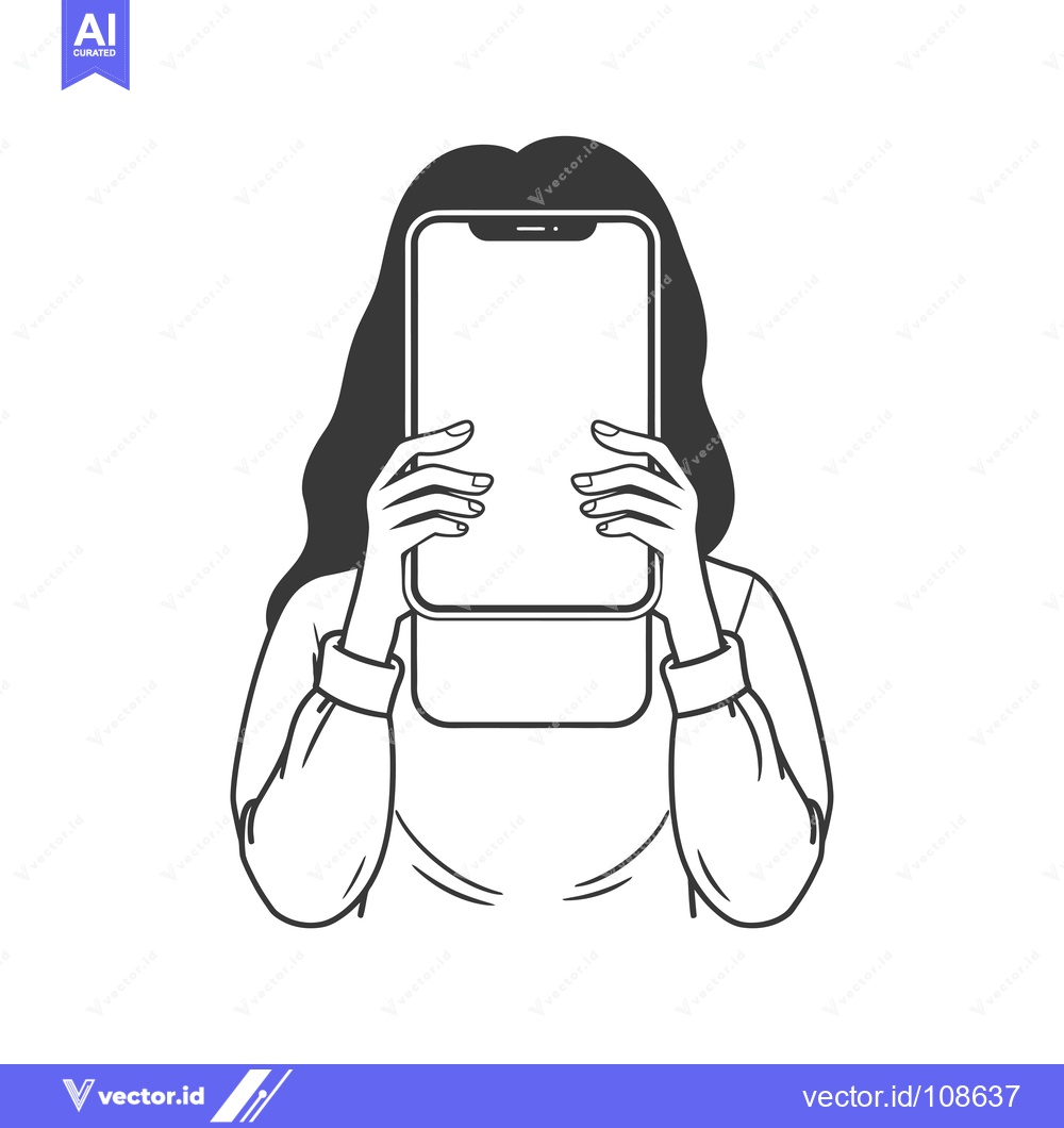 Premium Vector of Woman Holding a Smartphone Covering her Face