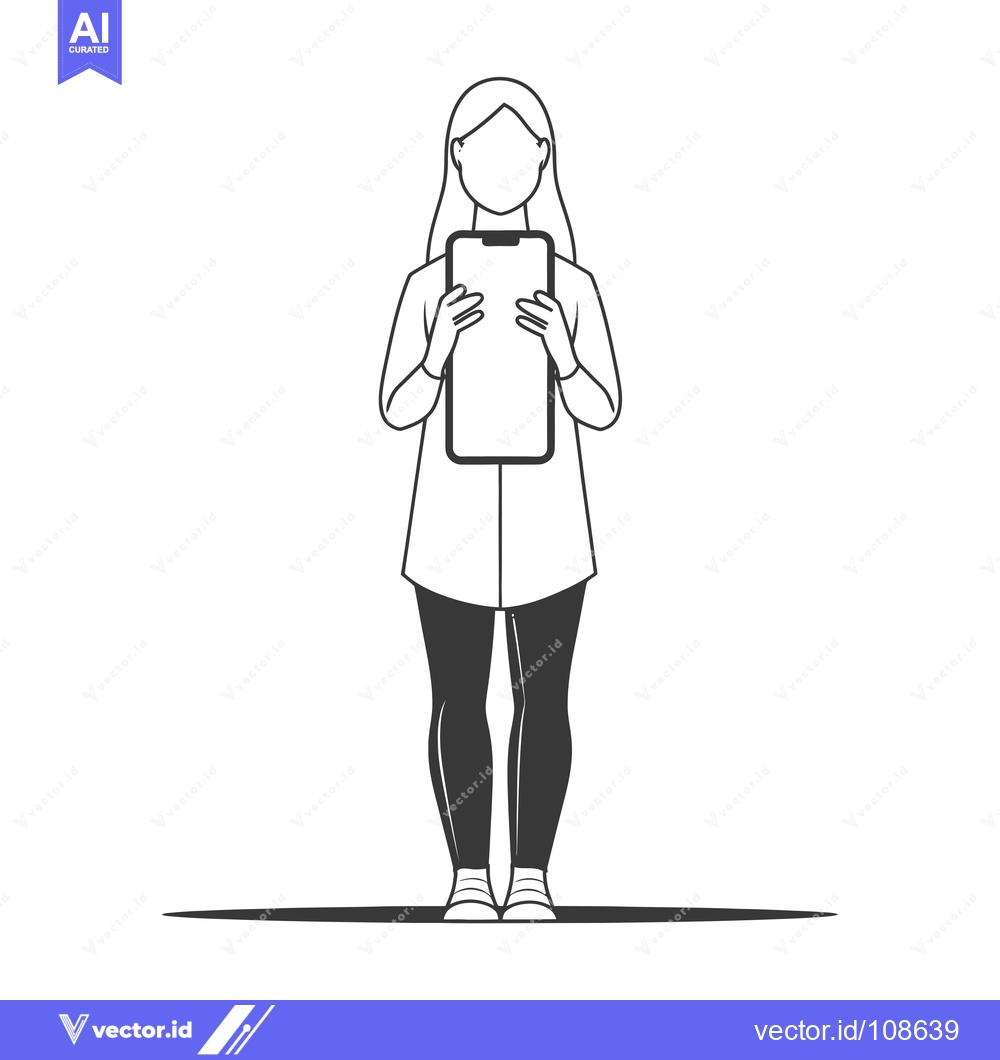 Premium Vector of Woman Holding a Smartphone with a Blank Screen