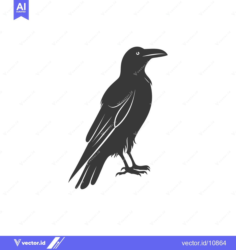 Premium Vector of A black silhouette of a crow, standing on a white background
