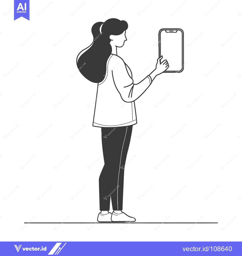 Premium Vector dari Woman Holding a Smartphone with a Blank Screen