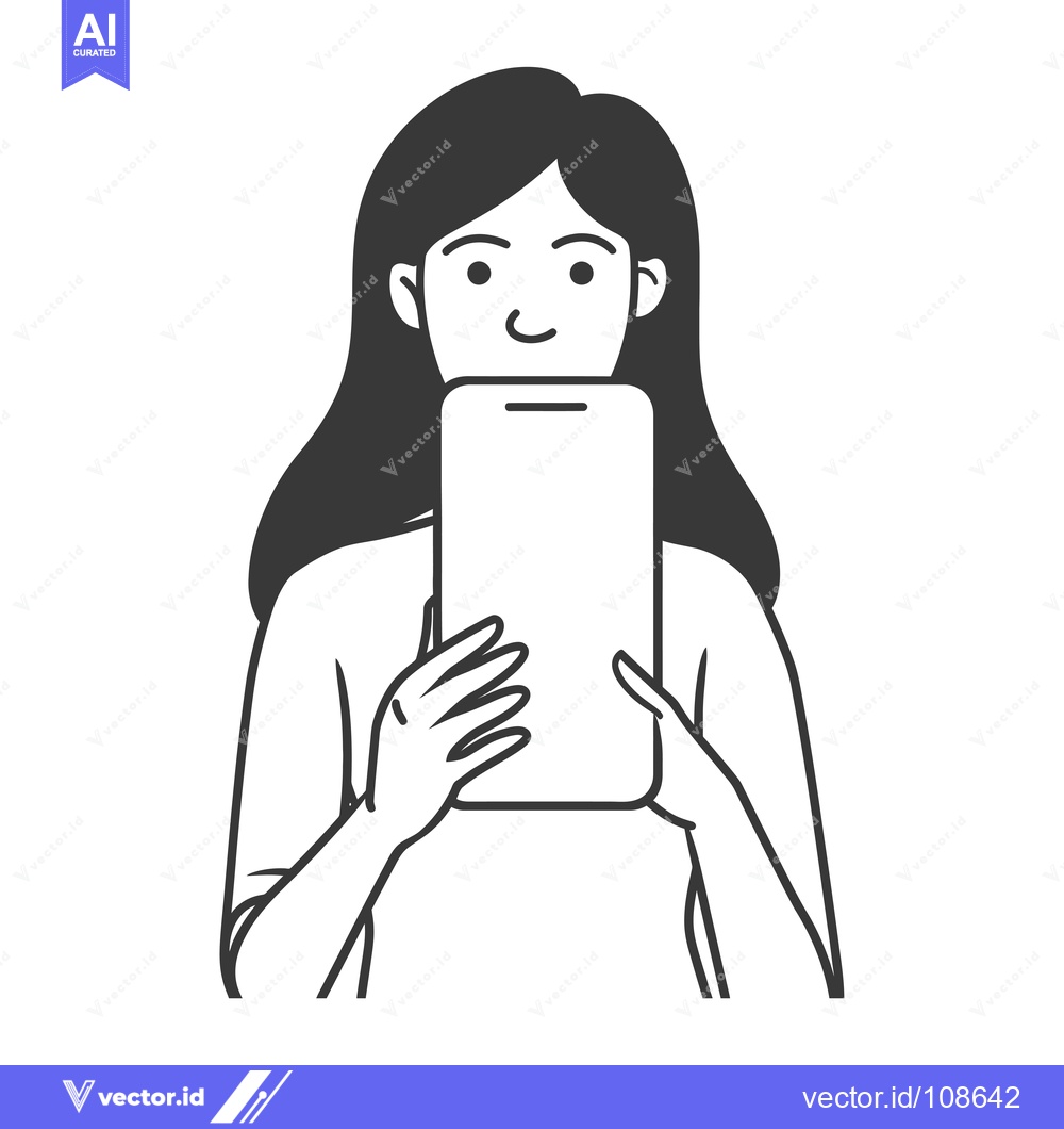 Premium Vector dari Woman Holding a Smartphone with a Neutral Expression