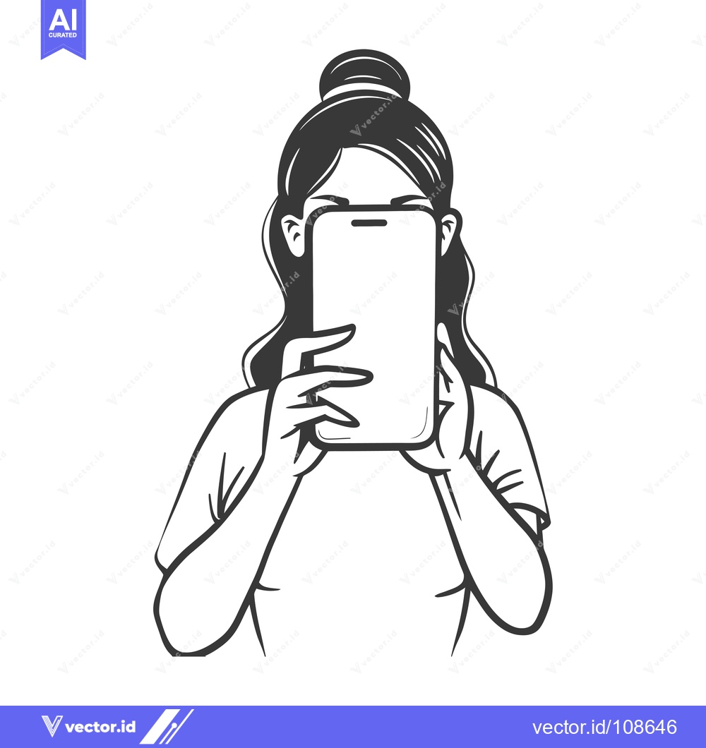 Premium Vector of Woman Holding Smartphone Covering Face
