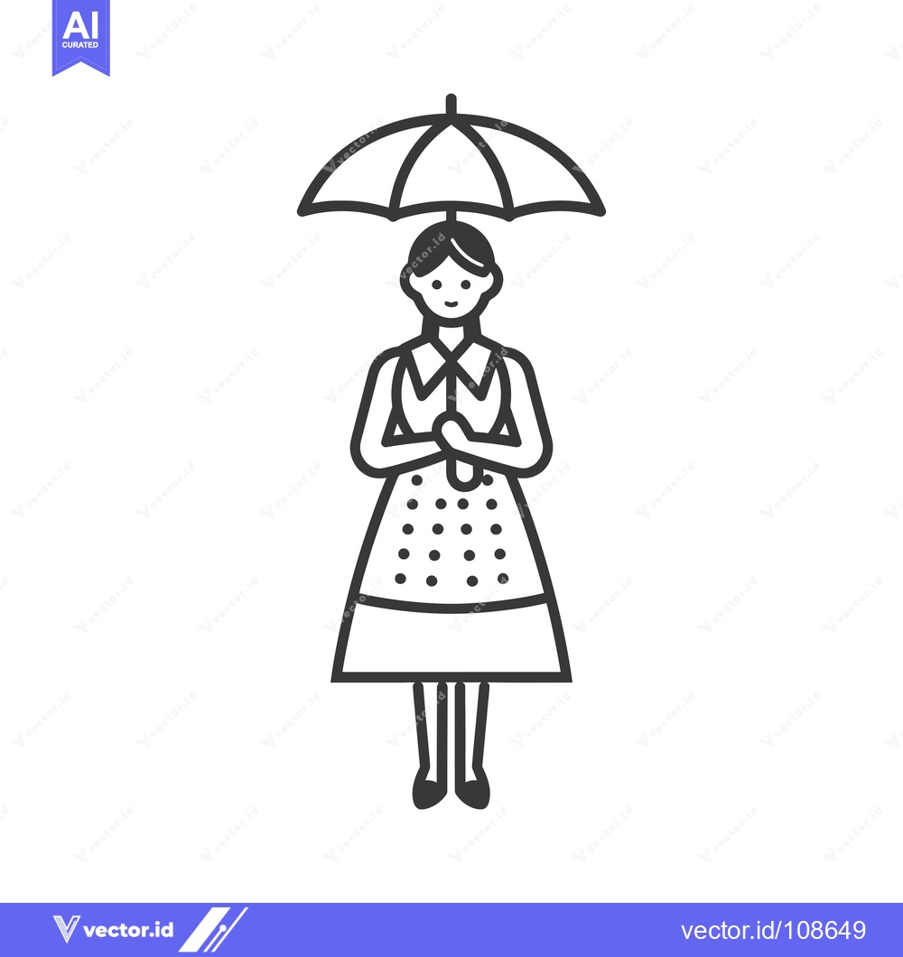 Premium Vector dari Woman Holding Umbrella With Polka Dot Dress