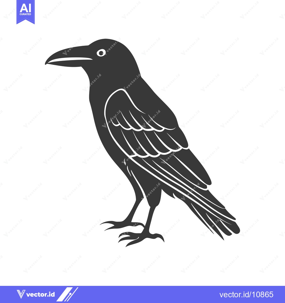 Premium Vector dari A black silhouette of a crow with its wings folded