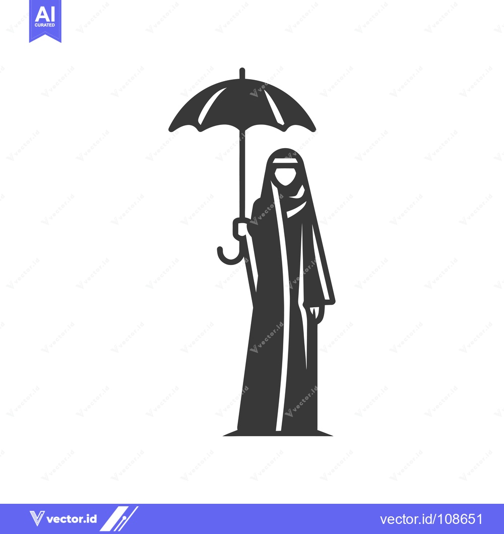 Premium Vector of Woman in Abaya Holding an Umbrella