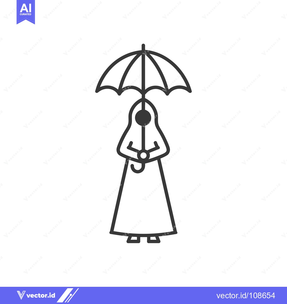 Premium Vector of Woman in Abaya Holding Umbrella, Line Art Illustration