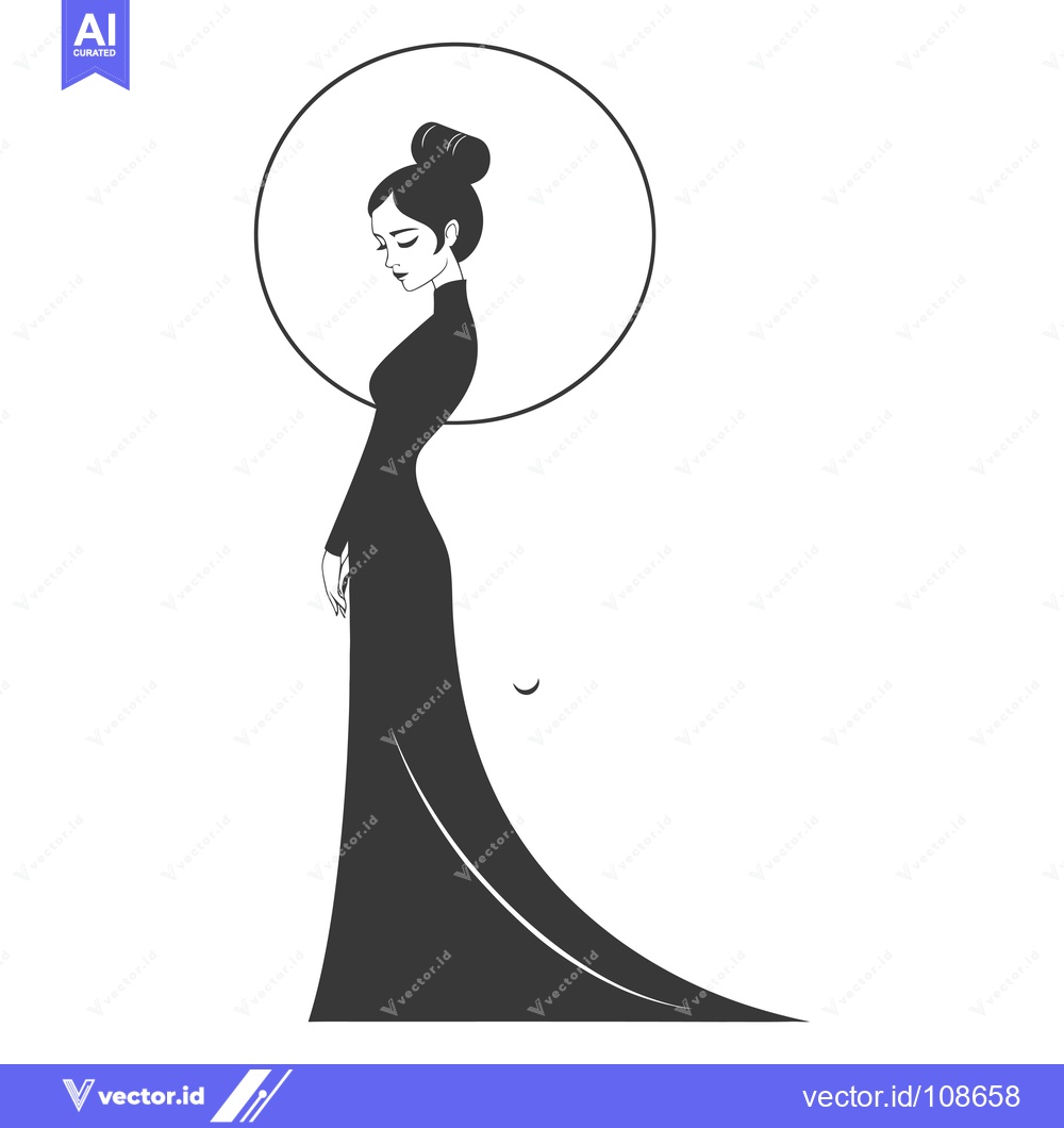 Premium Vector of Woman in a Dress Standing with a Circular Halo Behind Her