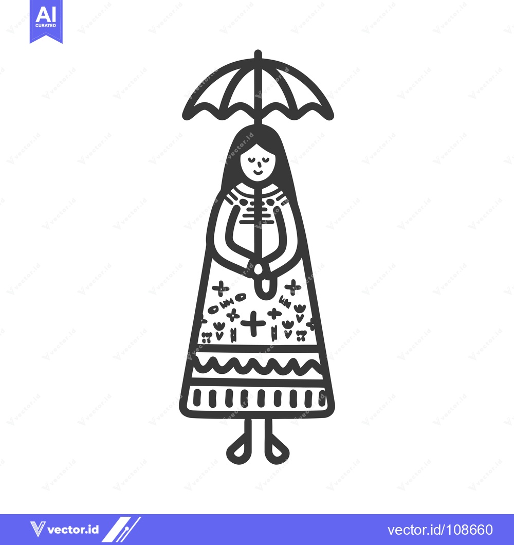 Premium Vector of Woman in a dress with an umbrella and floral patterns