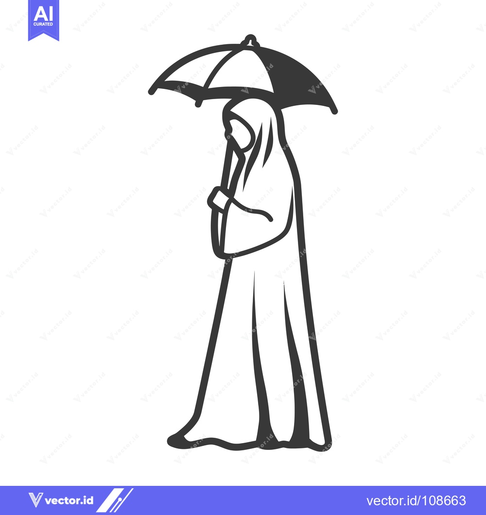 Premium Vector of Woman in a Hijab Holding an Umbrella