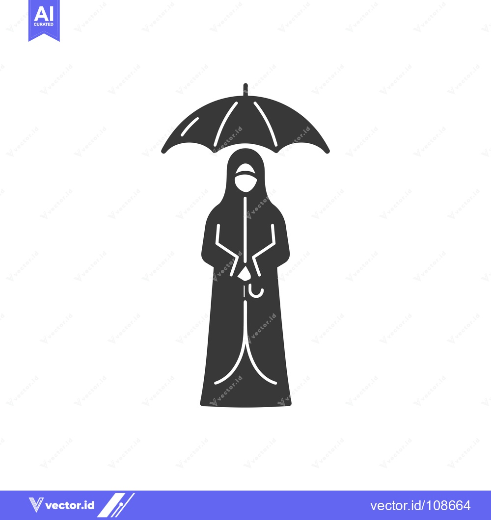 Premium Vector dari Woman in a Hijab Holding an Umbrella
