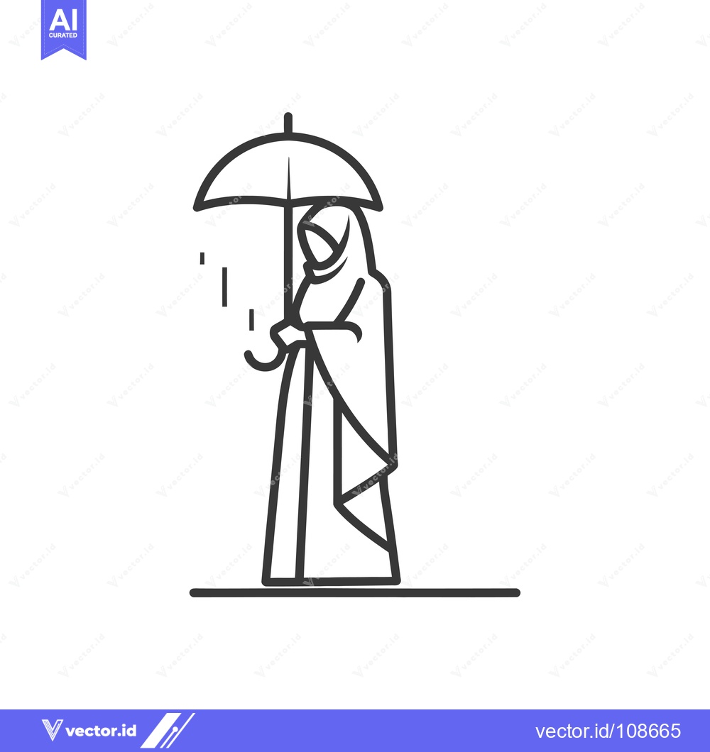 Premium Vector dari Woman in a Hijab Holding an Umbrella in the Rain