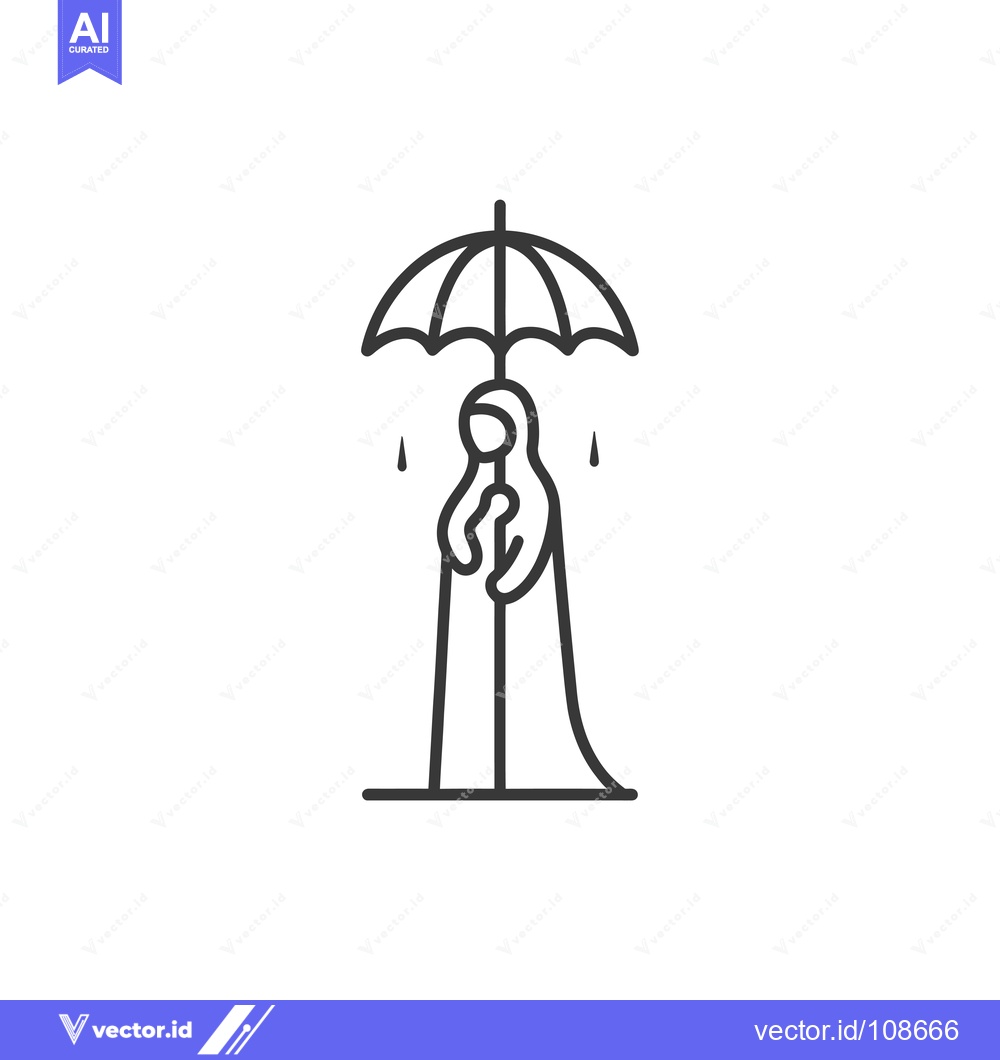 Premium Vector dari Woman in a Hijab Protected by an Umbrella in the Rain