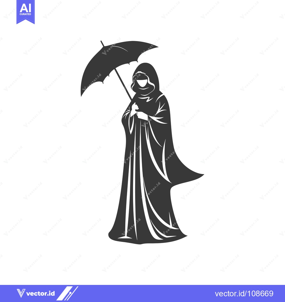 Premium Vector of Woman in a Long Robe Holding an Umbrella