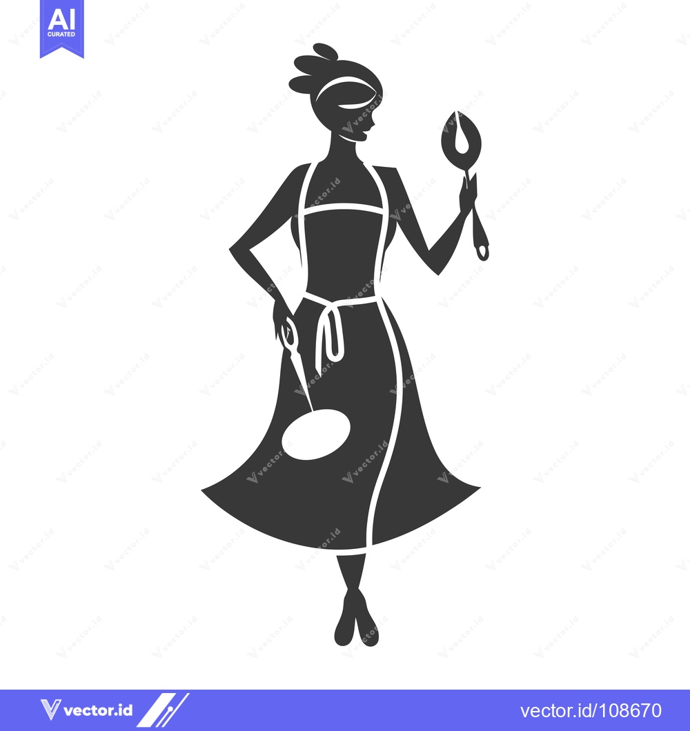 Premium Vector dari Woman in an apron holding a ladle and a frying pan