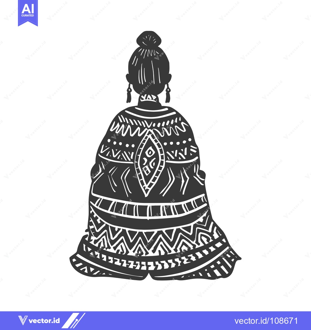 Premium Vector dari Woman in a patterned shawl with a bun