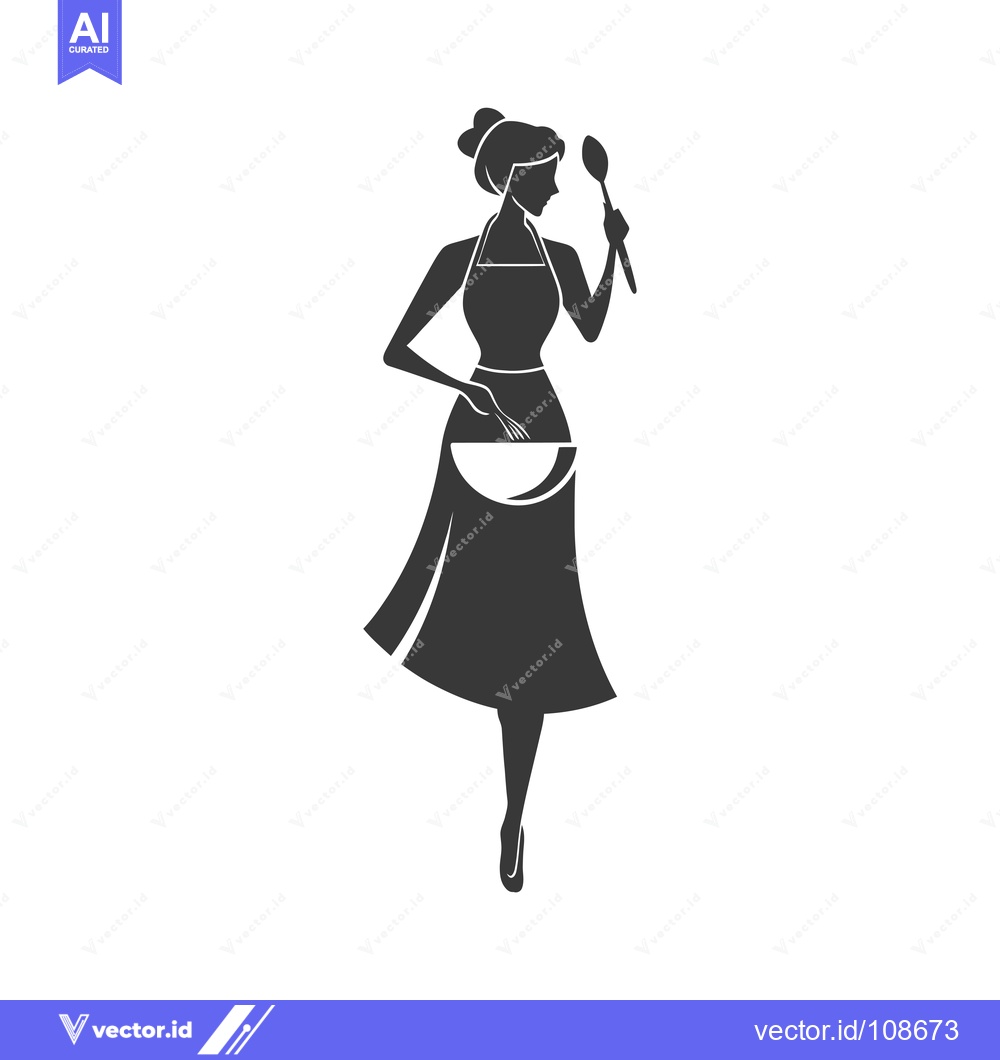 Premium Vector dari Woman in apron holding a mixing bowl and spoon
