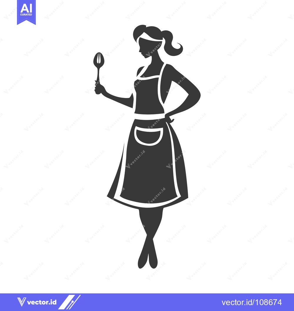 Premium Vector dari Woman in Apron Holding a Spoon