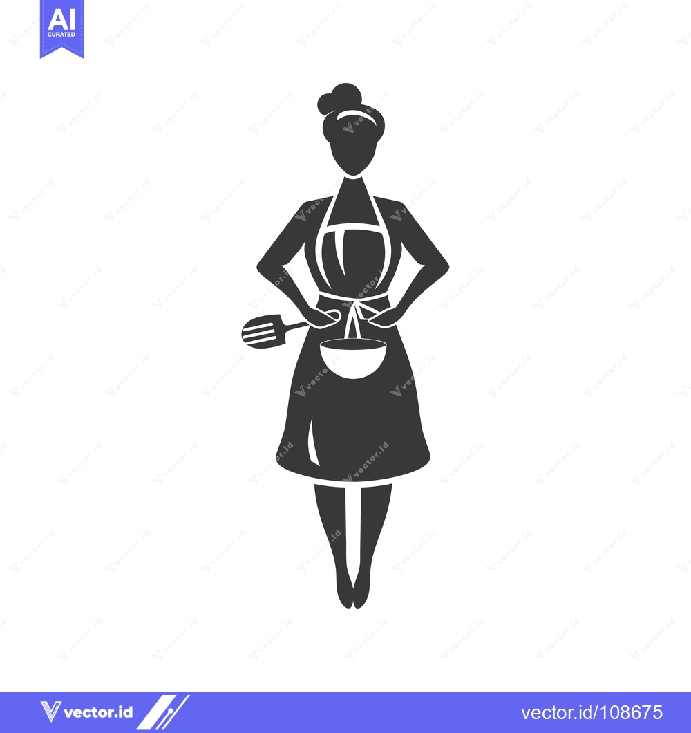 Premium Vector dari Woman in Apron Holding Bowl and Spatula