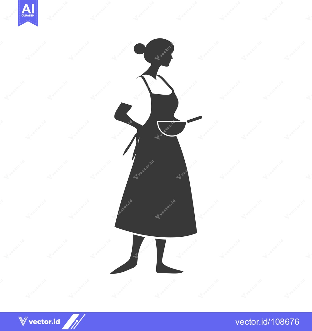 Premium Vector of Woman in Apron Holding Bowl and Utensil