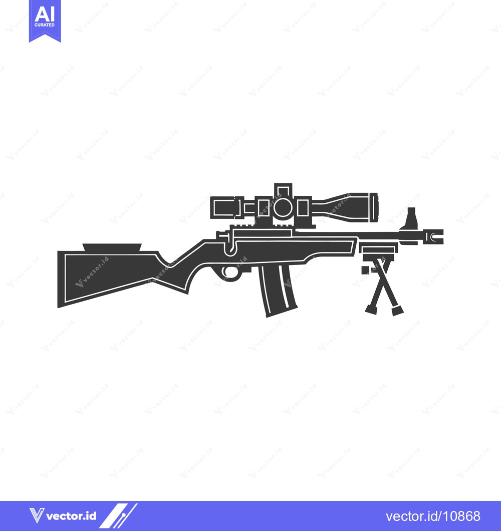 Premium Vector of A black silhouette of a rifle with a scope and bipod