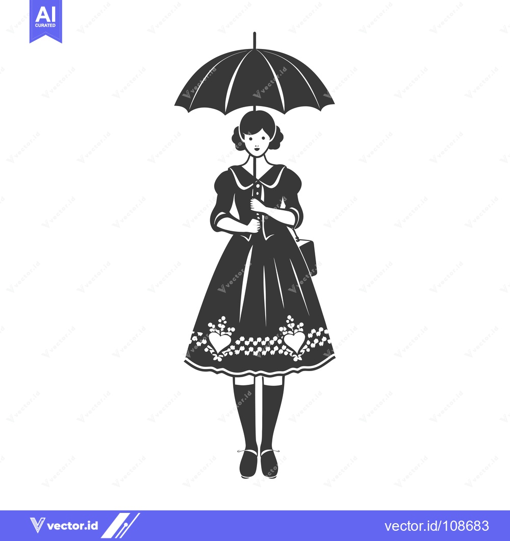 Premium Vector dari Woman in a Traditional Dress Holding an Umbrella