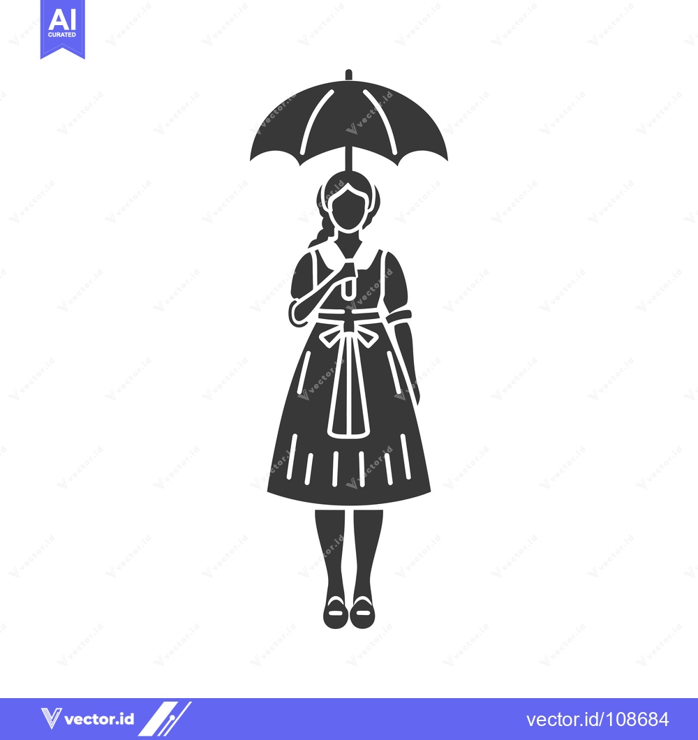 Premium Vector of Woman in a Traditional Dress Holding an Umbrella