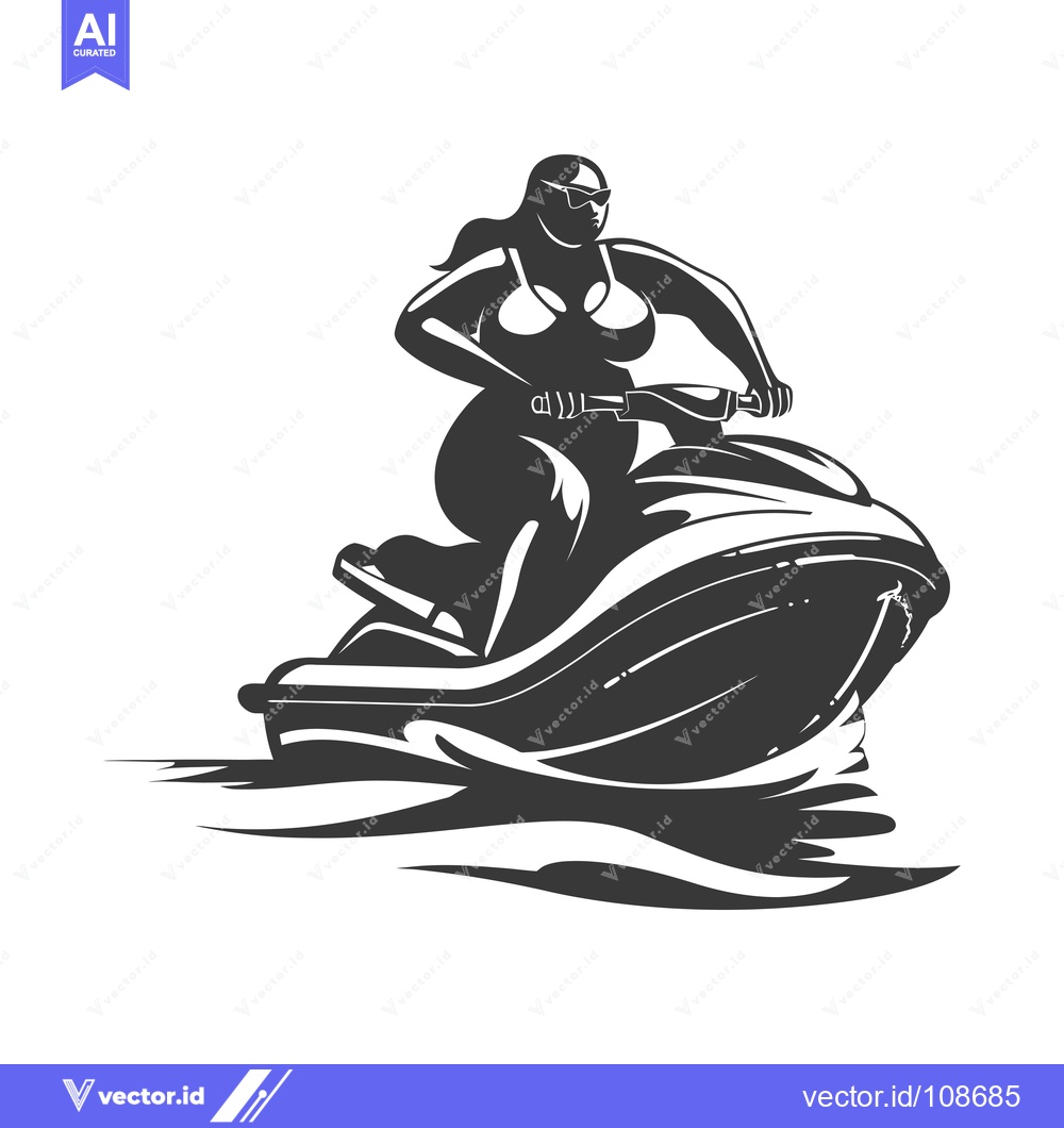 Premium Vector dari Woman in Bikini Riding a Jet Ski