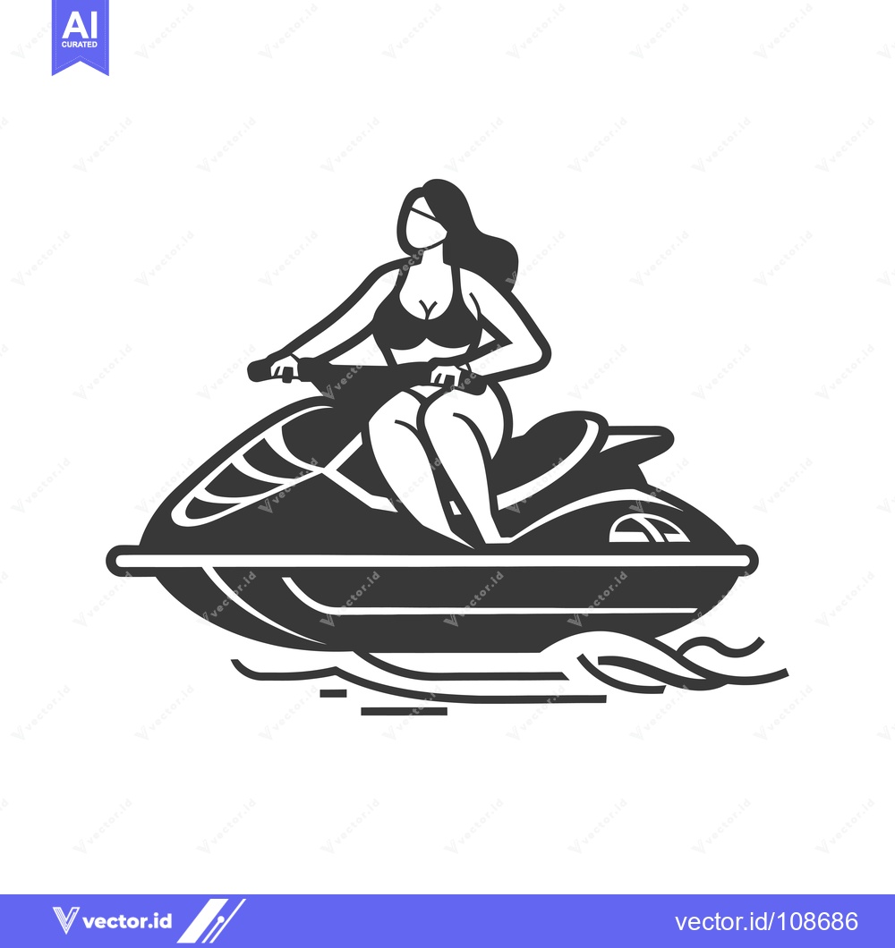 Premium Vector of Woman in Bikini Riding a Jet Ski on the Water