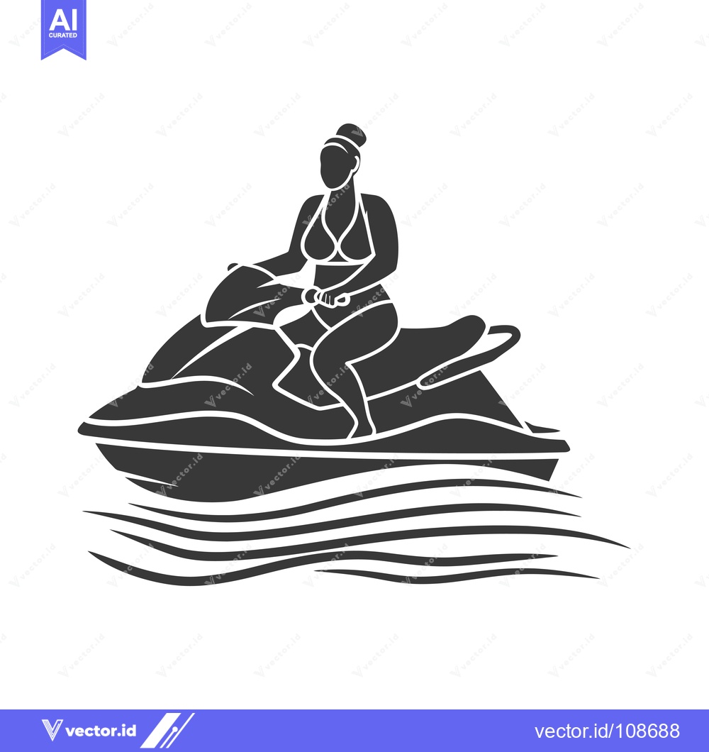 Premium Vector of Woman in Bikini Riding a Jet Ski on Waves