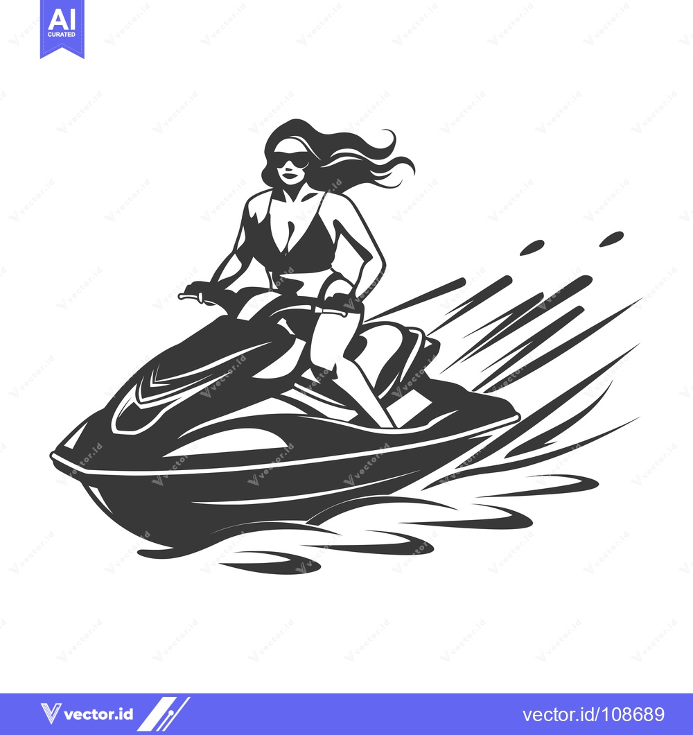 Premium Vector dari Woman in Bikini Riding Jet Ski in Water
