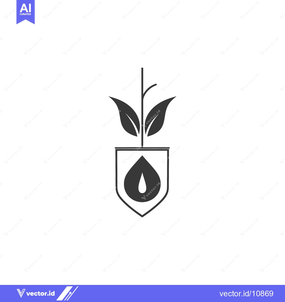 Premium Vector of A black silhouette of a shield with a water drop and a plant sprouting