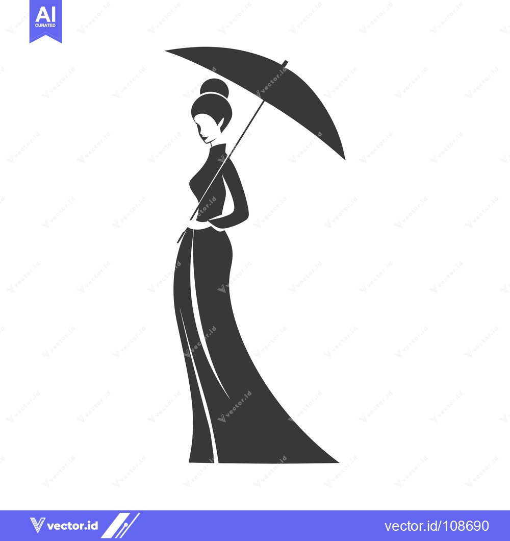 Premium Vector dari Woman in Dress Holding an Umbrella Silhouette