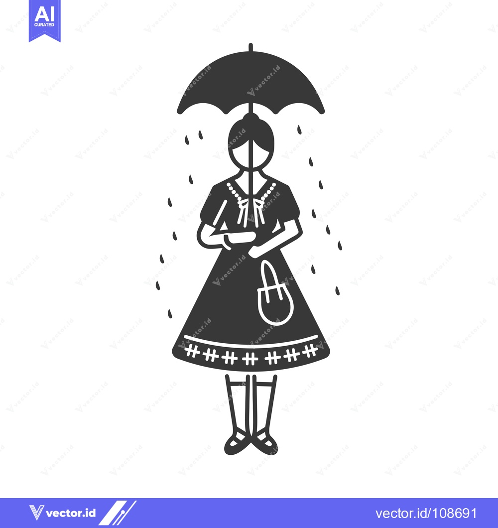 Premium Vector of Woman in Dress Holding Umbrella Under Rain