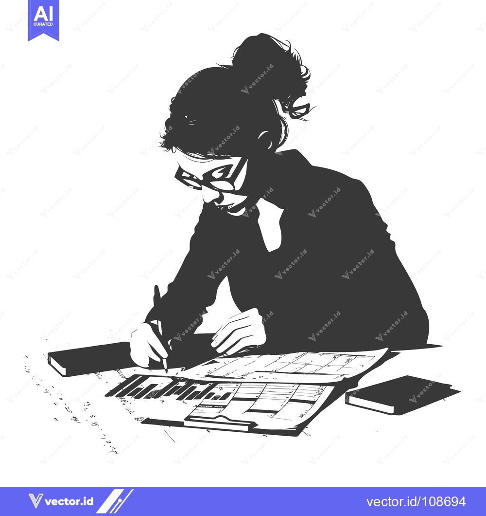 Premium Vector dari Woman in Glasses Writing on Spreadsheet with Pen