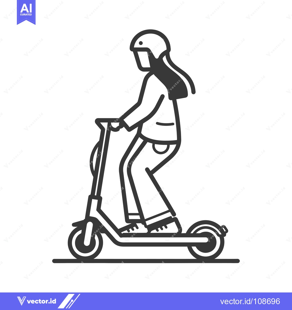Premium Vector of Woman in Helmet Riding an Electric Scooter
