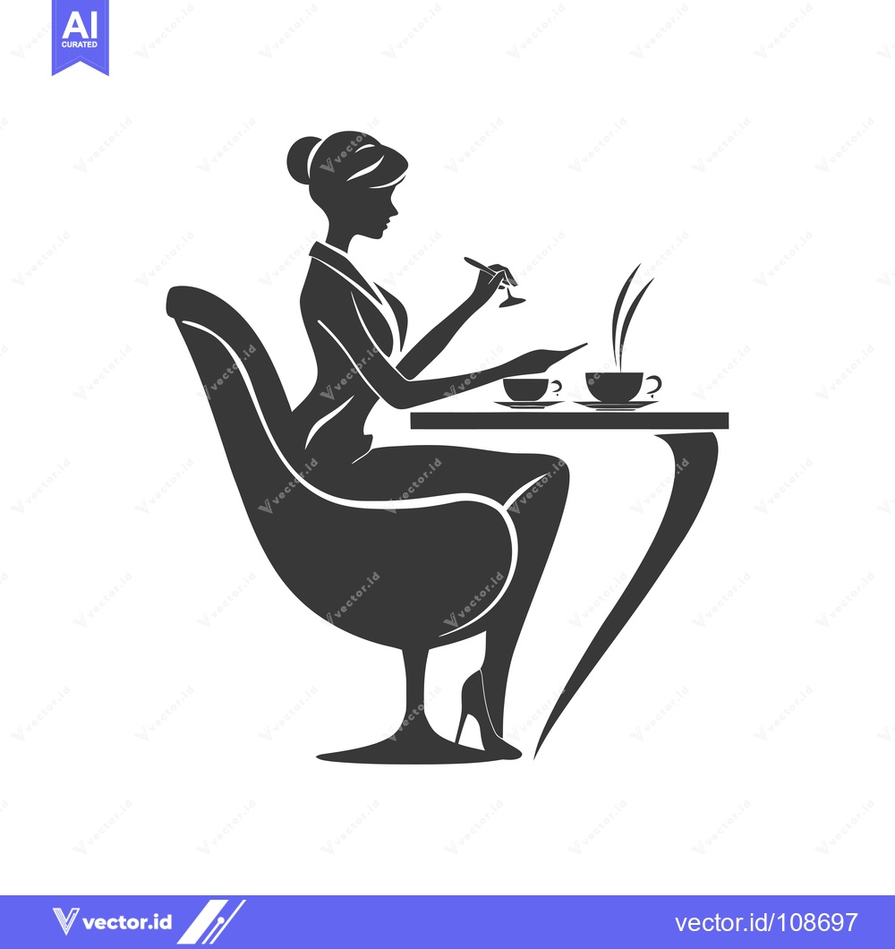 Premium Vector of Woman in High Heels Sitting at a Table with a Cup of Coffee