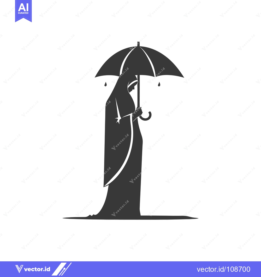 Premium Vector of Woman in Hijab Holding an Umbrella in the Rain