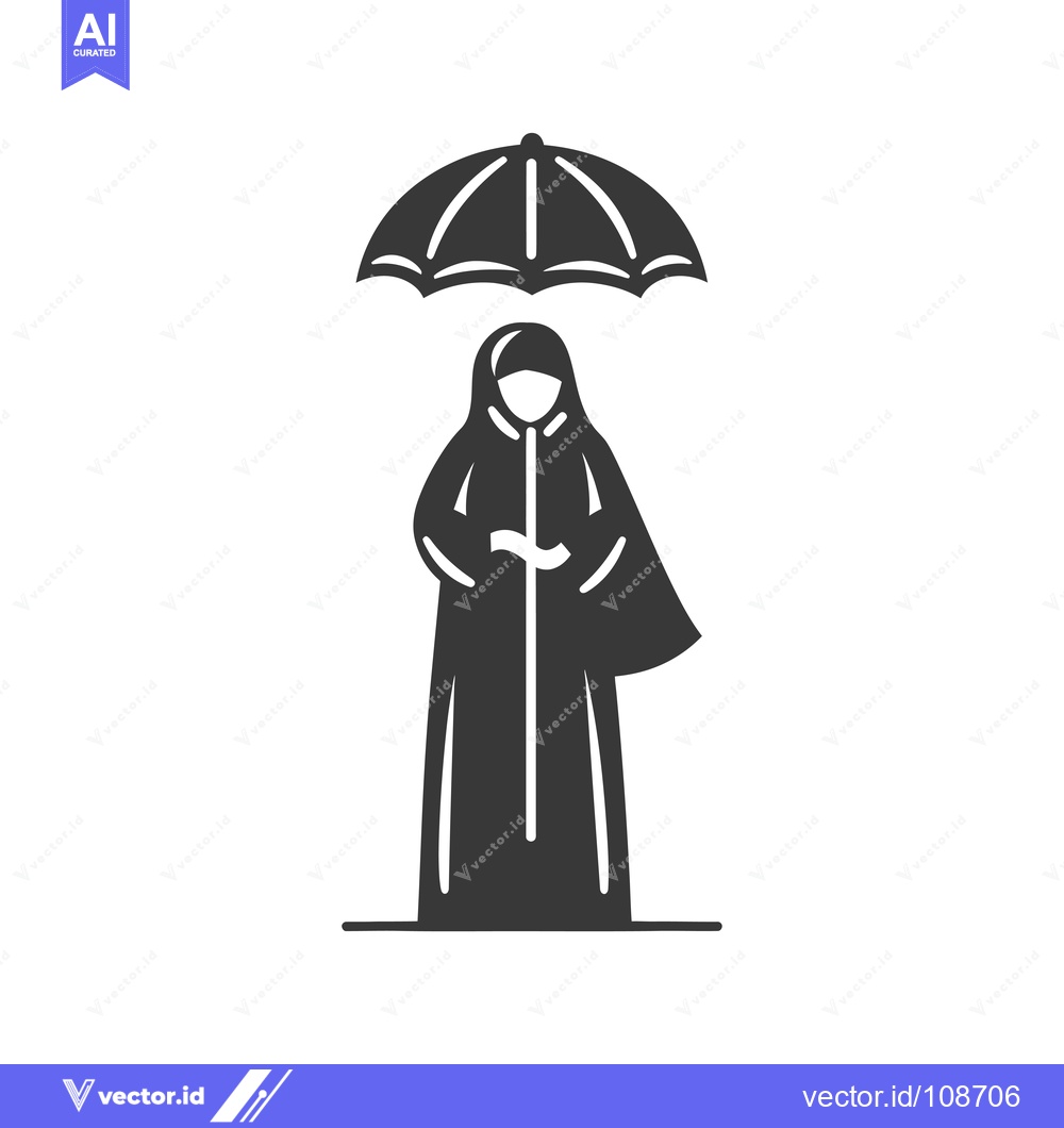 Premium Vector dari Woman in Hijab Standing Under an Umbrella