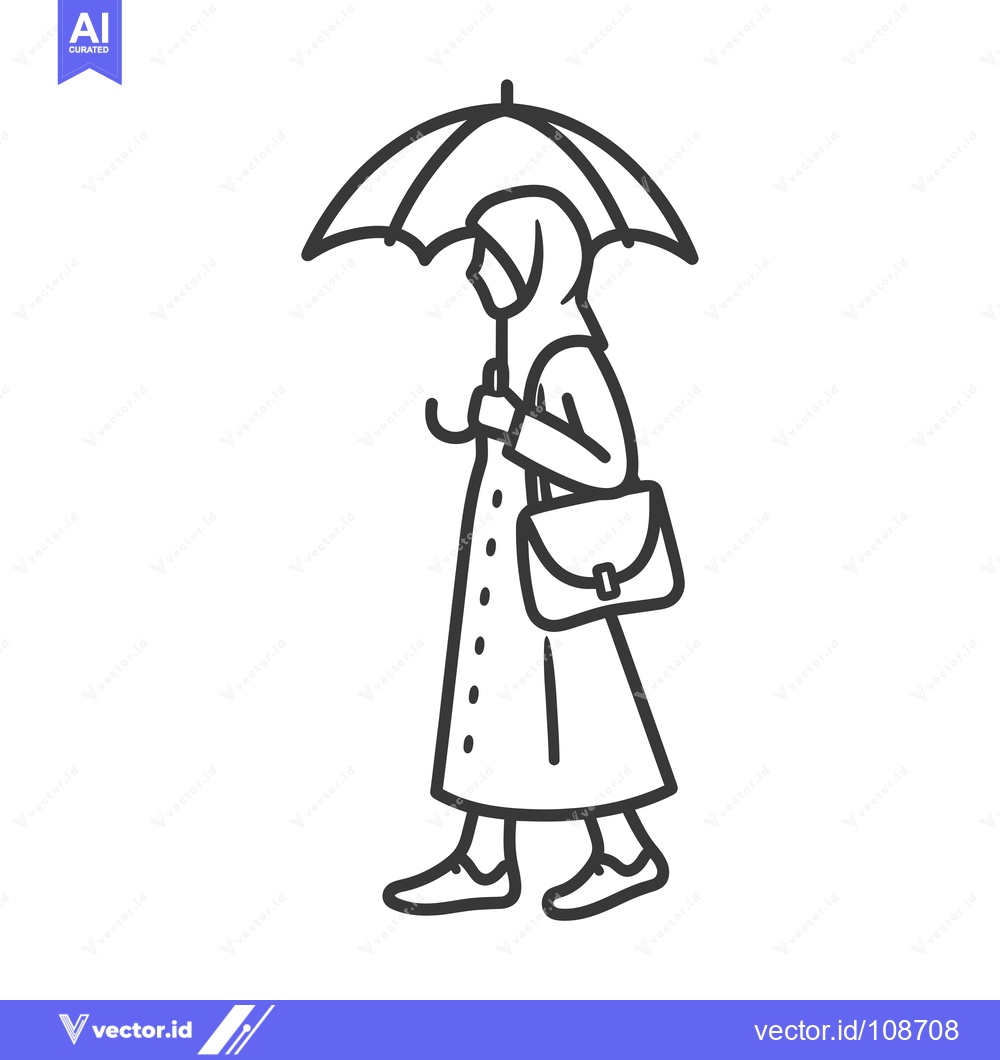 Premium Vector of Woman in Hijab Walking with Umbrella and Bag