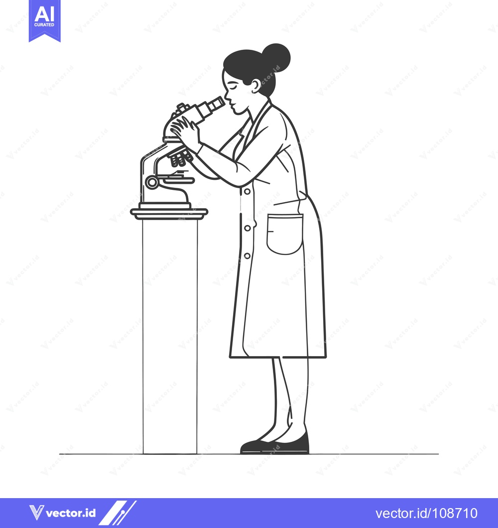 Premium Vector of Woman in Lab Coat Looking Through a Microscope