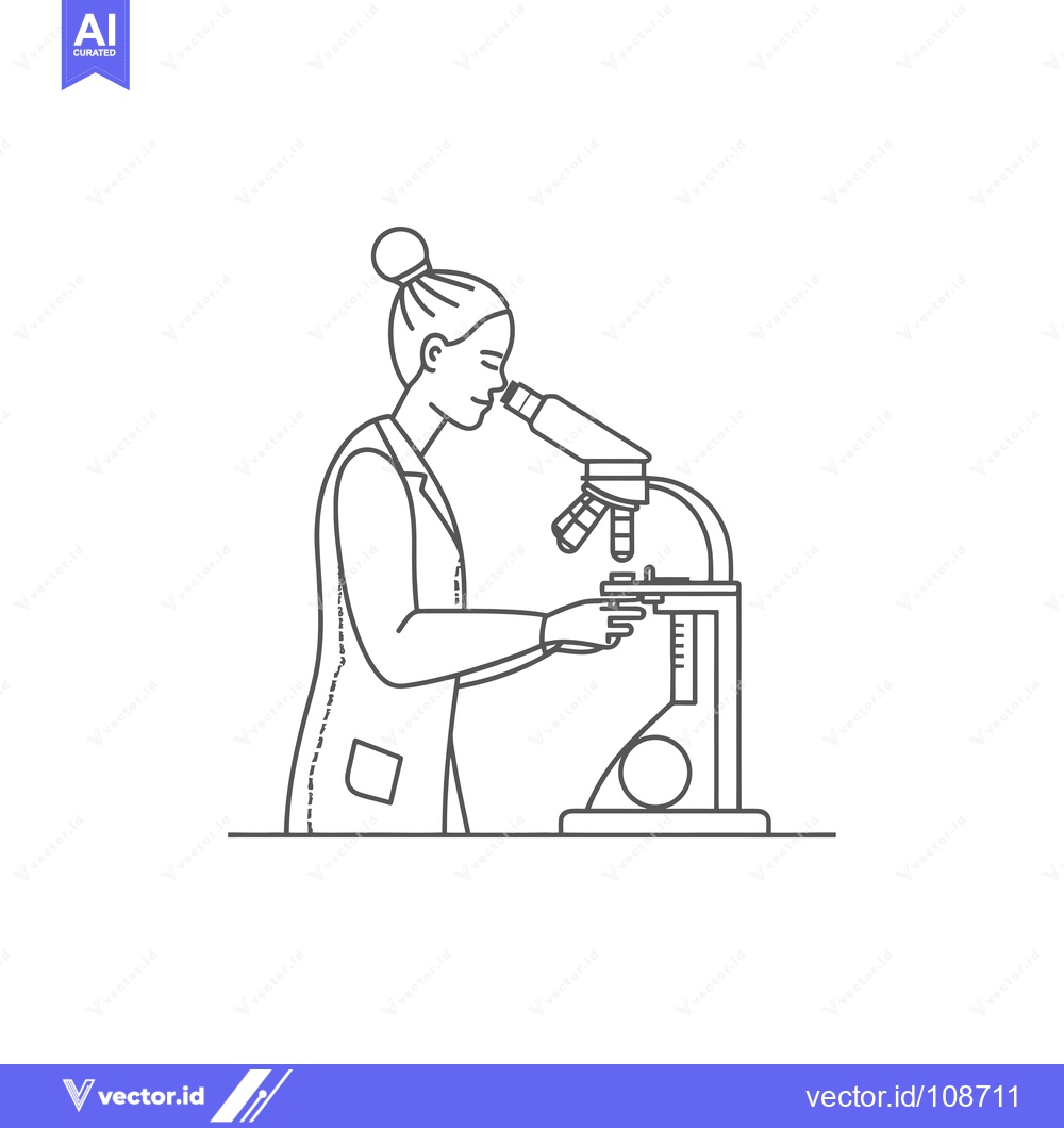 Premium Vector dari Woman in lab coat looking through a microscope