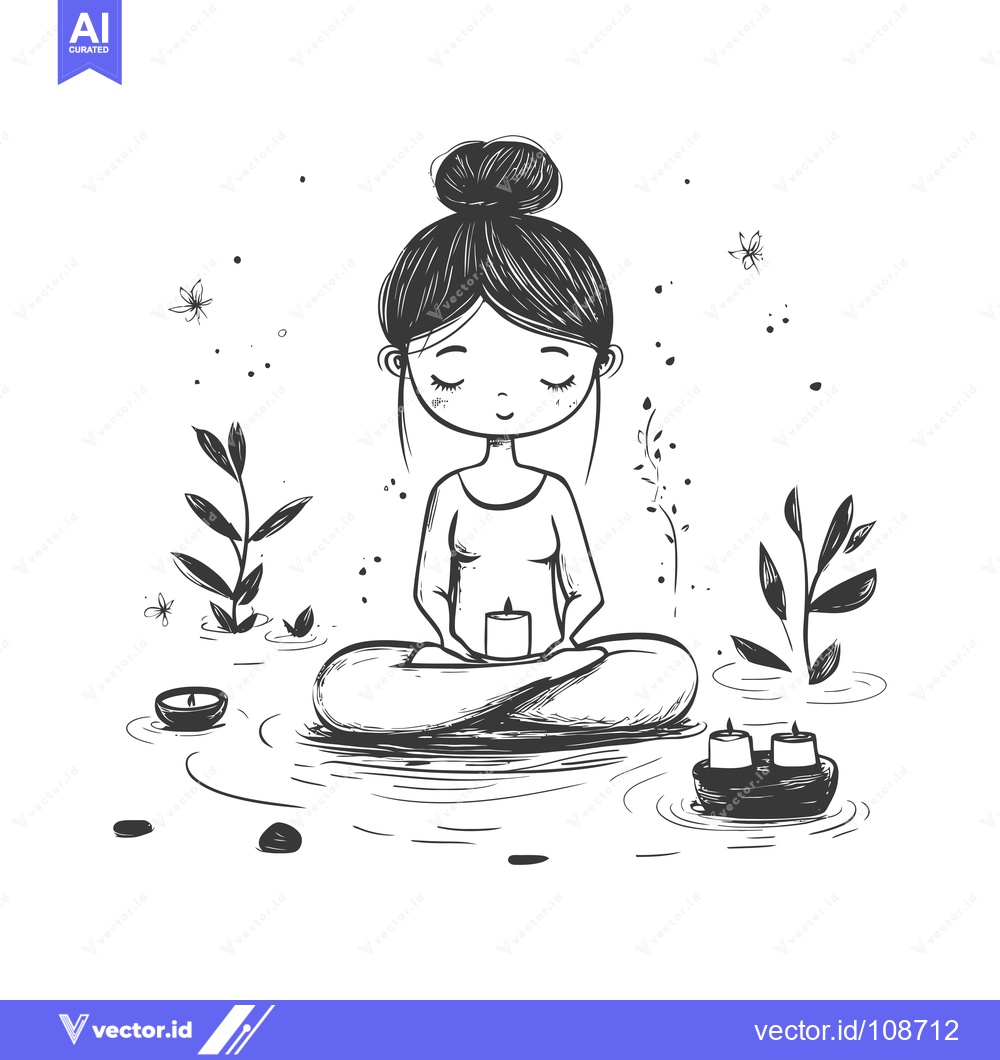 Premium Vector dari Woman in Lotus Pose with Candles and Flowers
