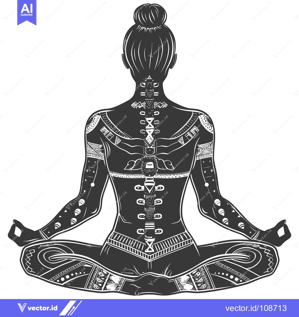 Premium Vector dari Woman in Lotus Pose with Geometric Body Art